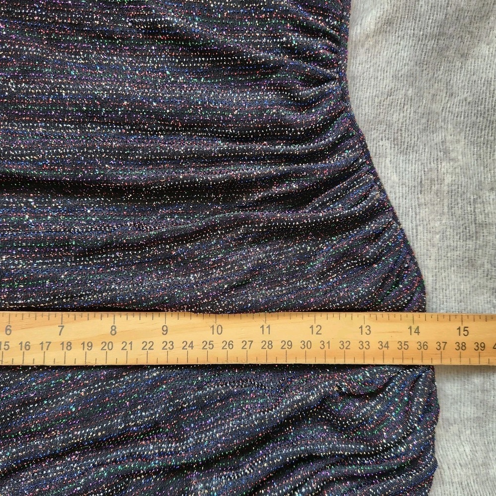 VTG Sabora Choker Dress Y2K 90's Bodycon Size M Black Multicolor Glitter Stretch - Picture 8 of 9